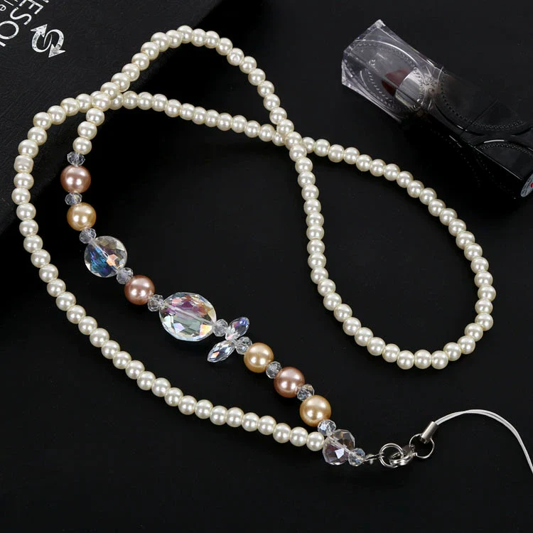 Diy Jewelry Mobile Phone Lanyard Crystal Gem Pearl Diamond Plastic Nylon Metal Buckle Handmade Unisex