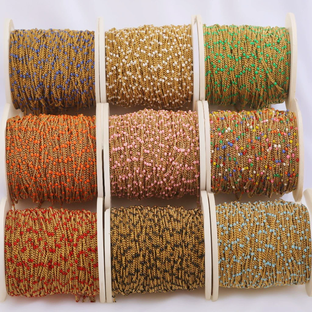 Diy Jewelry Stainless Steel Bead Chain With 18K Gold Enamel Glaze Treatment Round Bead Design - Image 3