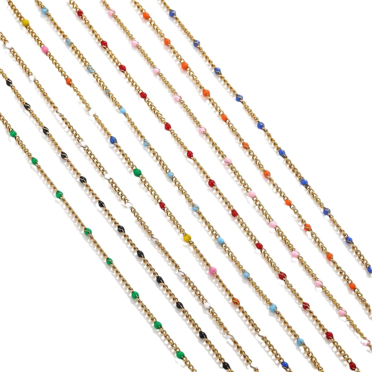 Diy Jewelry Stainless Steel Bead Chain With 18K Gold Enamel Glaze Treatment Round Bead Design - Image 4