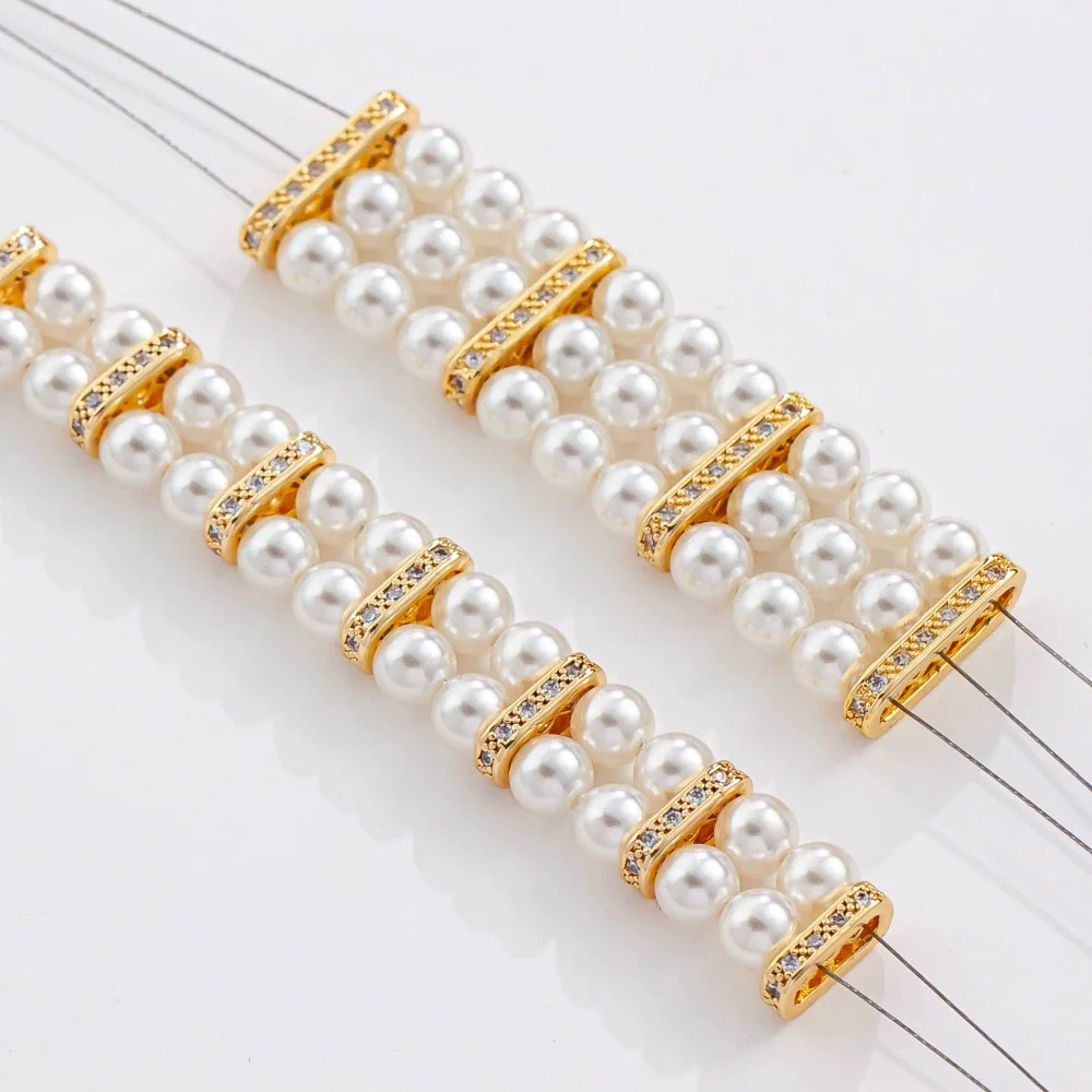 Diy Pearl Bracelet With Three Row Oval Spacer Beads Copper Plated Real Gold And Micro Zircon Electroplating Treatment - Image 3