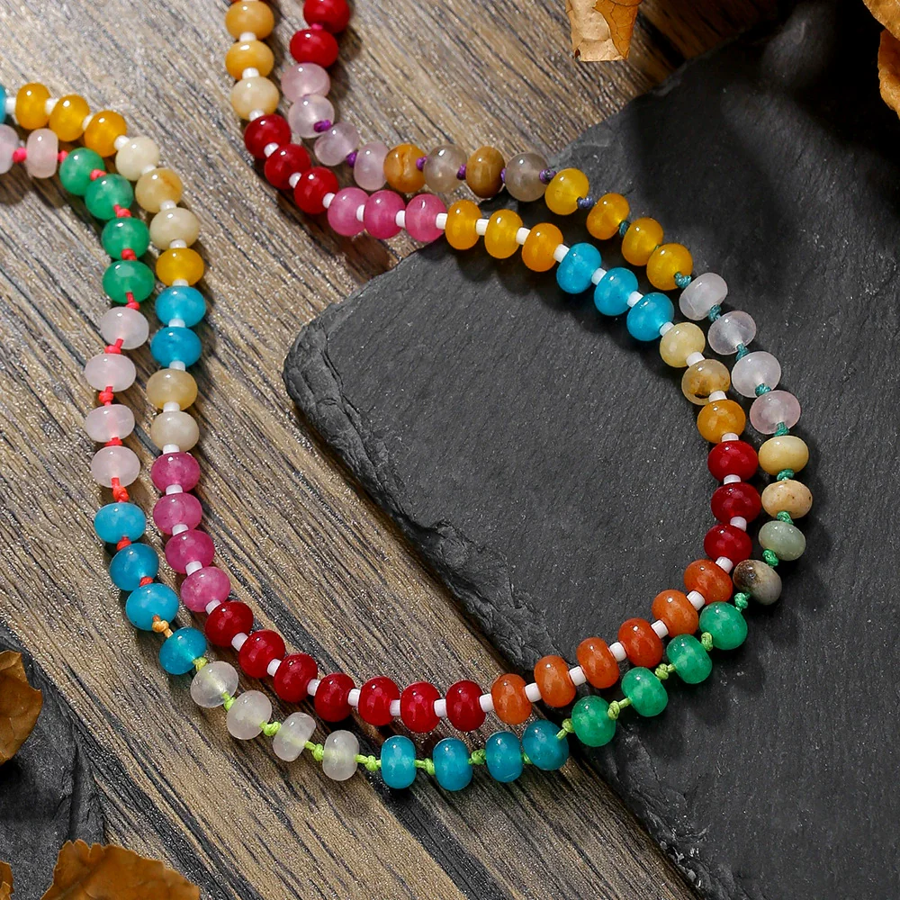 Dopamine Color Natural Stone Abacus Beaded Handmade Stainless Steel Necklace For Women With Geometric Style - Image 2