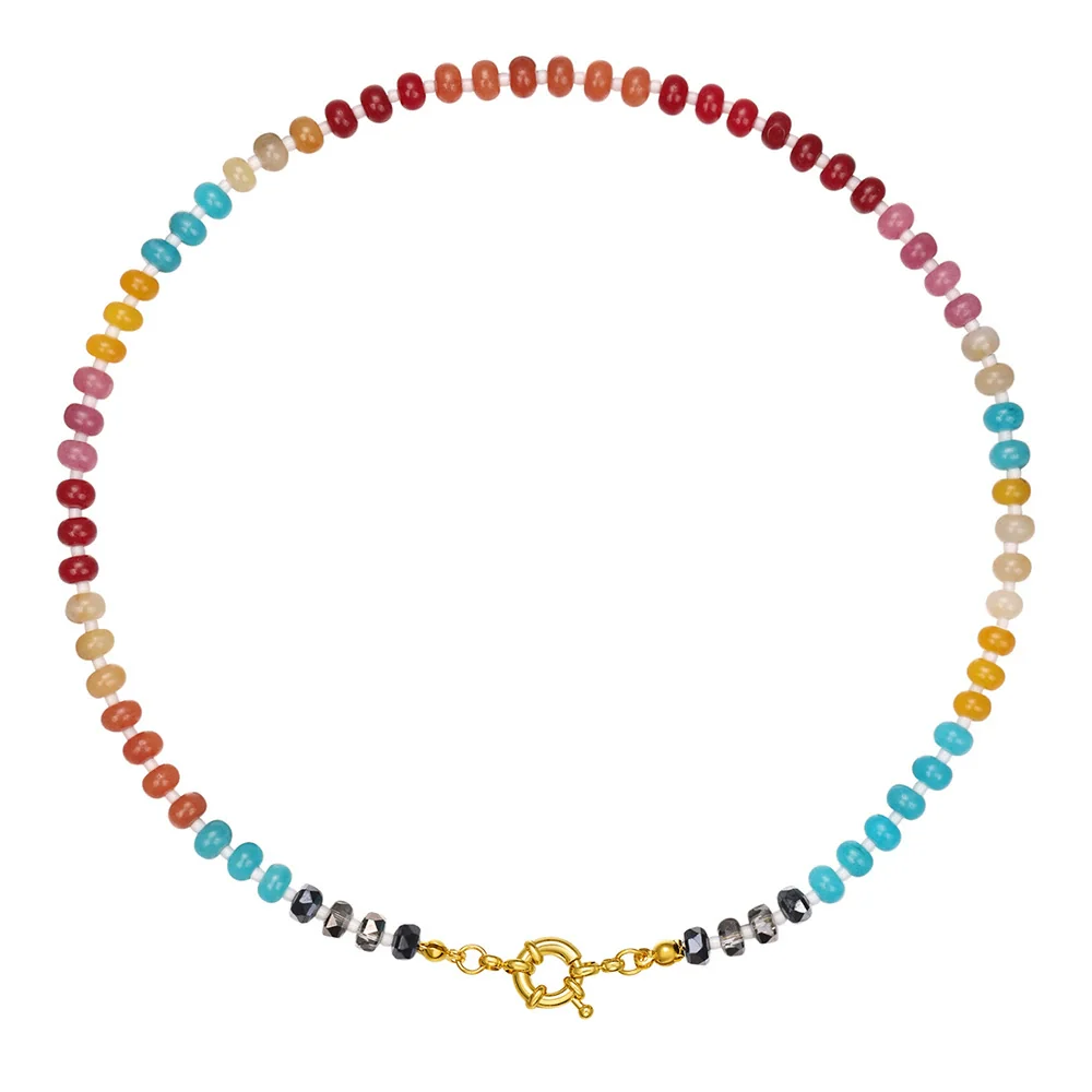 Dopamine Color Natural Stone Abacus Beaded Handmade Stainless Steel Necklace For Women With Geometric Style - Image 4