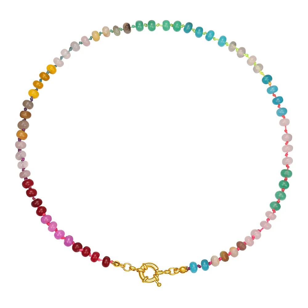 Dopamine Color Natural Stone Abacus Beaded Handmade Stainless Steel Necklace For Women With Geometric Style - Image 5