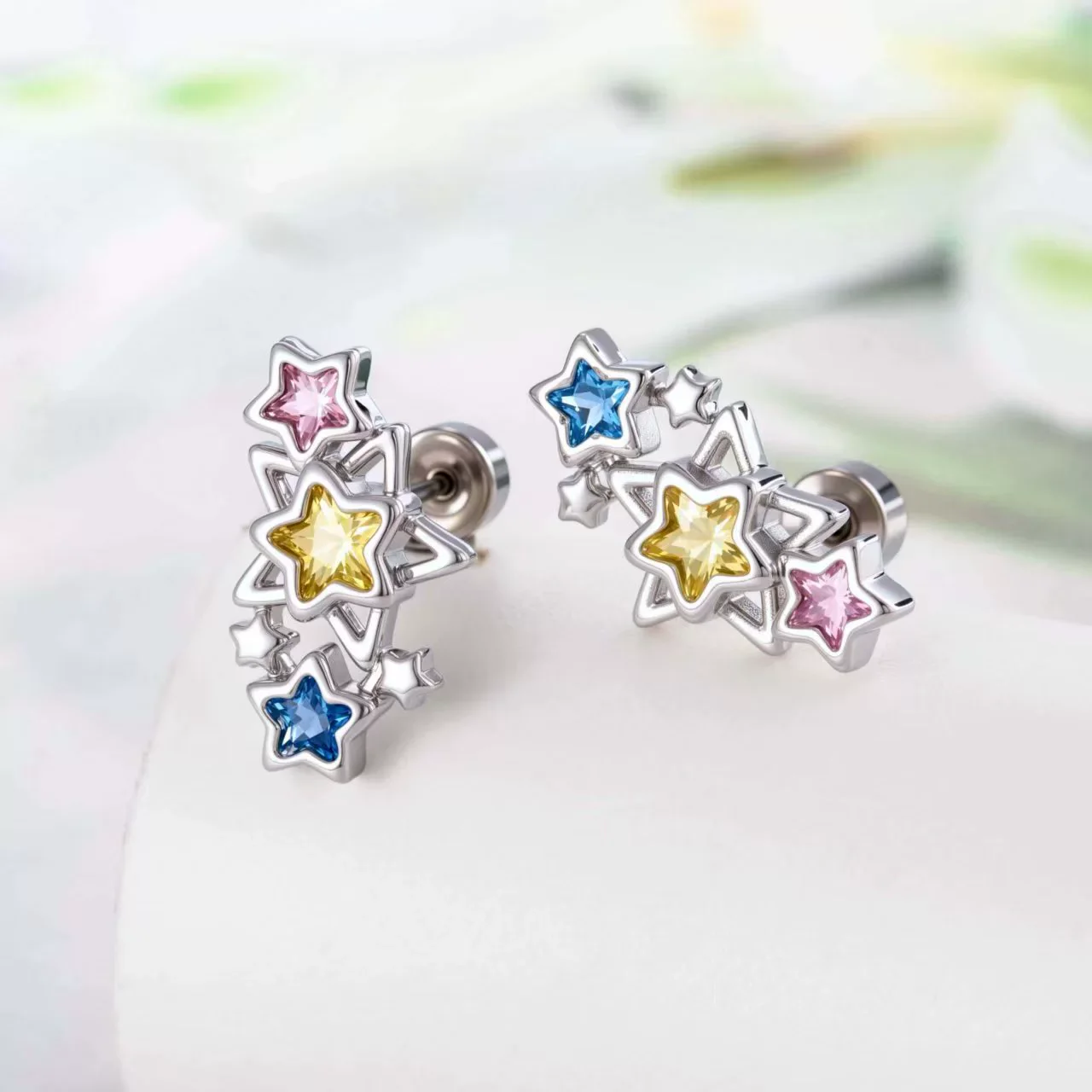 Dopamine Fivepointed Star Zirconia Titanium Steel Girly Earrings - Image 4