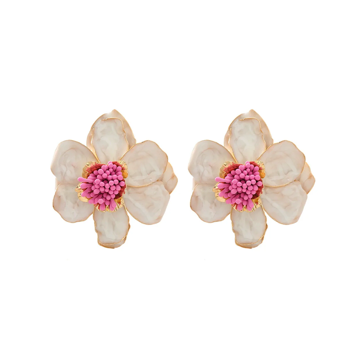 Dopamine Rose Red Women's Exaggerated Highend Earrings Zinc Alloy Flower Electroplated - Image 6