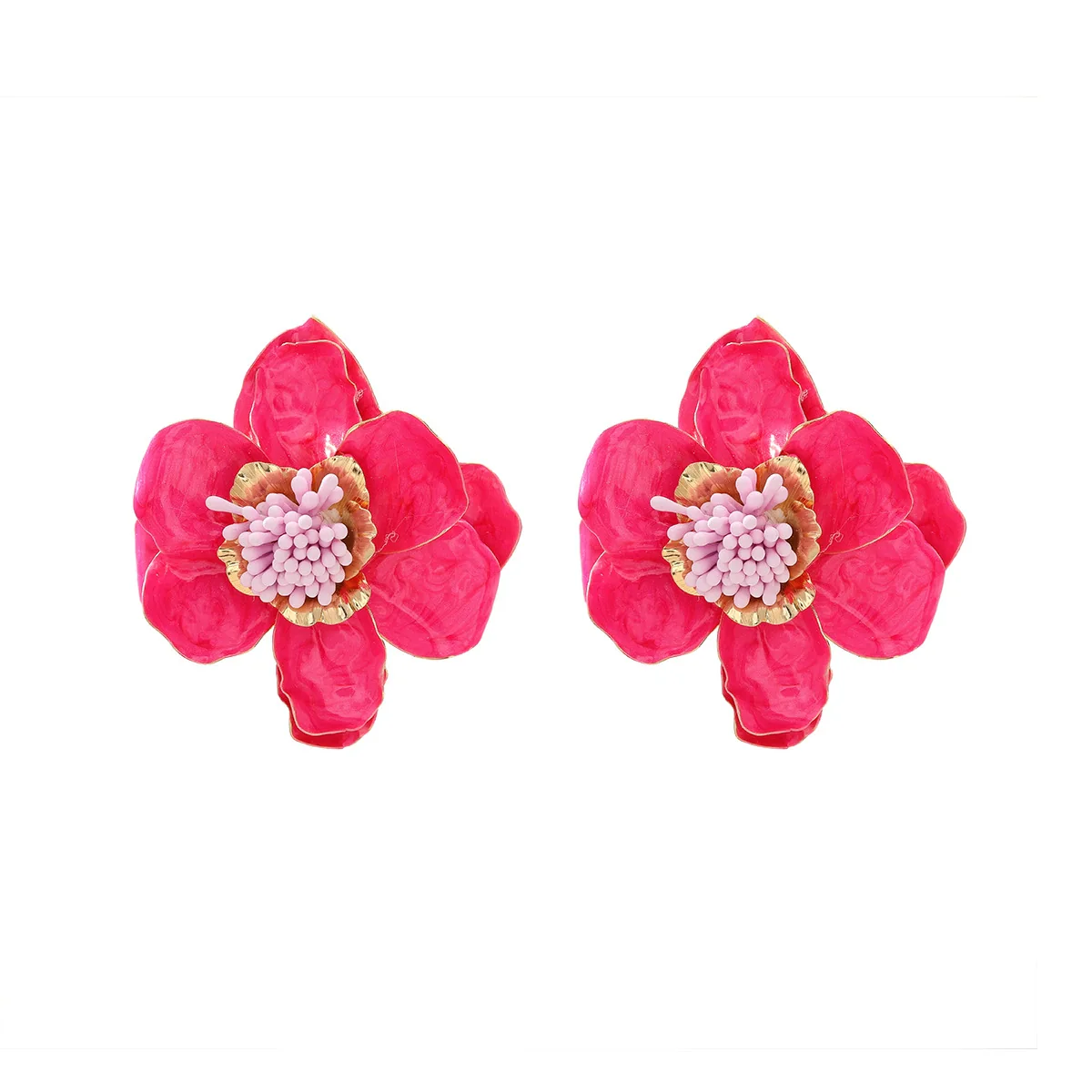 Dopamine Rose Red Women's Exaggerated Highend Earrings Zinc Alloy Flower Electroplated - Image 7