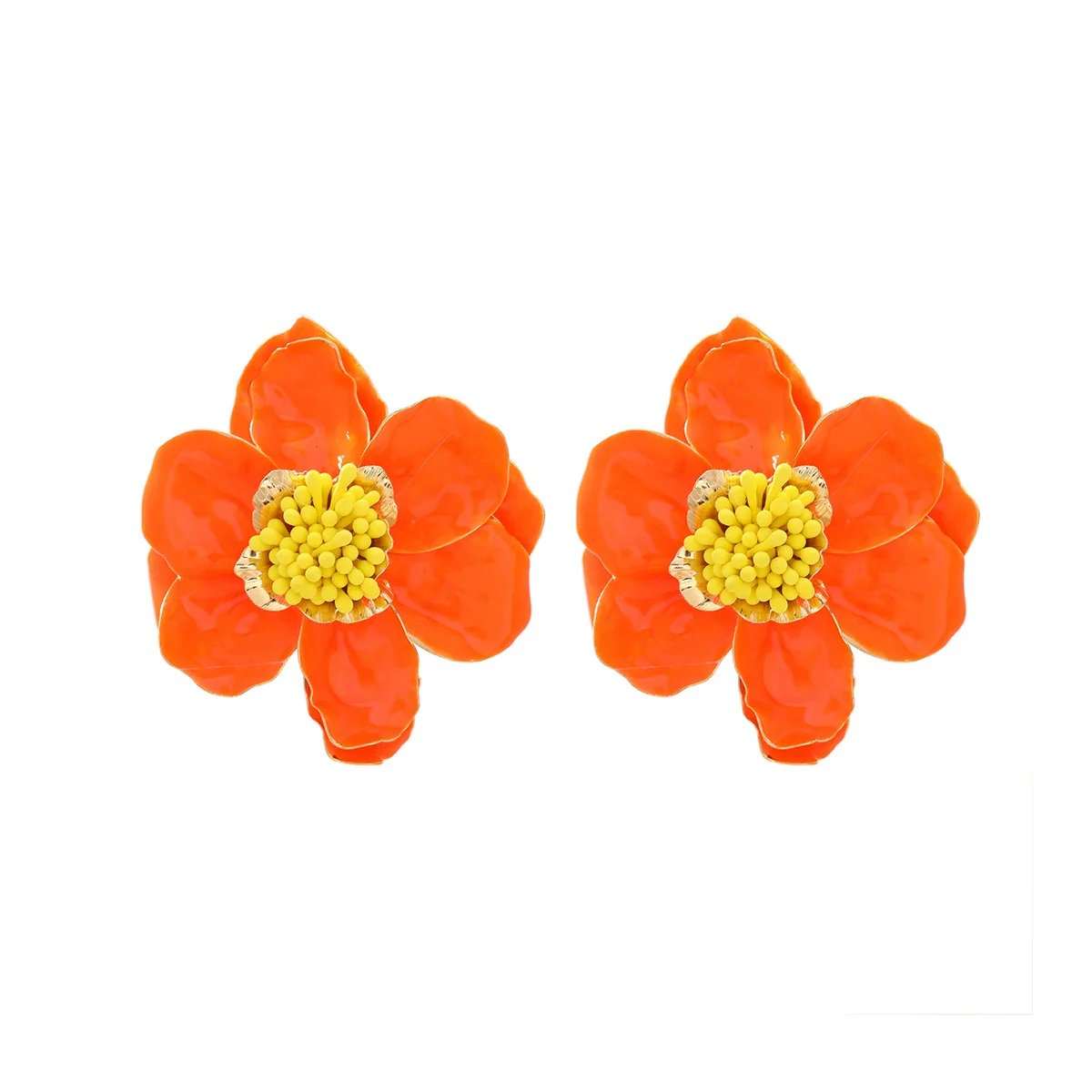 Dopamine Rose Red Women's Exaggerated Highend Earrings Zinc Alloy Flower Electroplated - Image 8