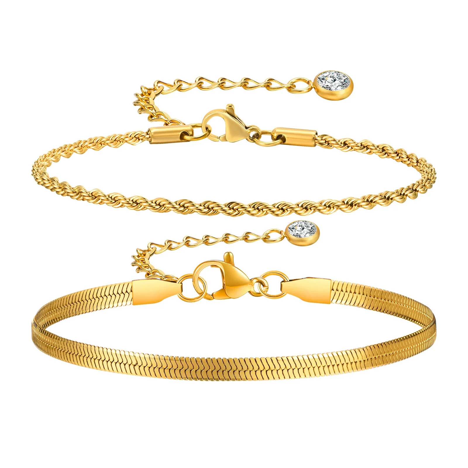 Double Layer Stainless Steel Twist Chain Golden Bracelet Fashion Style For Women - Image 5