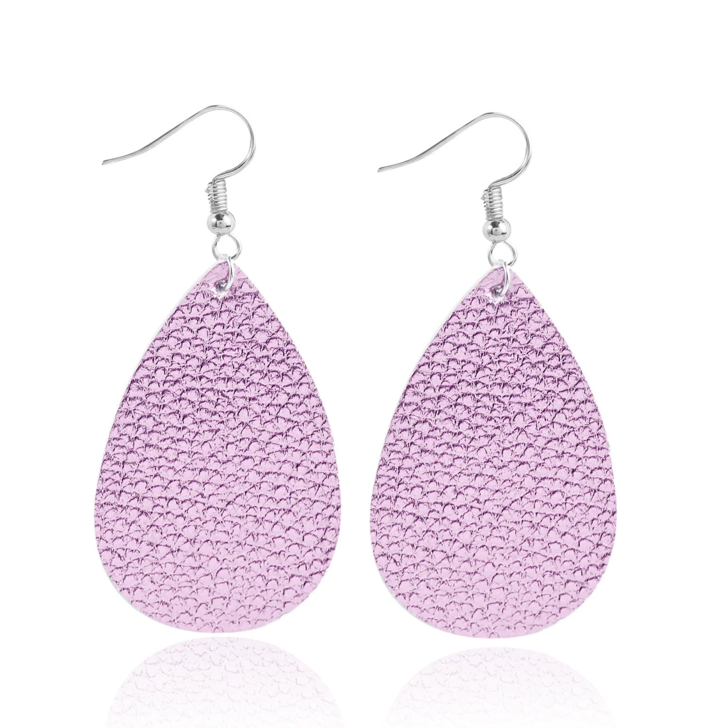Doublelayer Teardropshaped Pu Leather Women's Earrings With Printing - Image 7