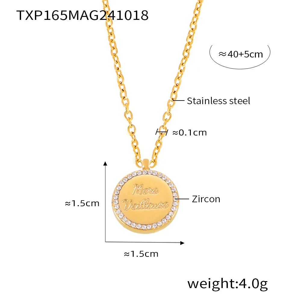 Doublesided Letter Overlapping Clavicle Necklace Bracelet Set Stainless Steel Diamondencrusted Electroplated For Women - Image 5