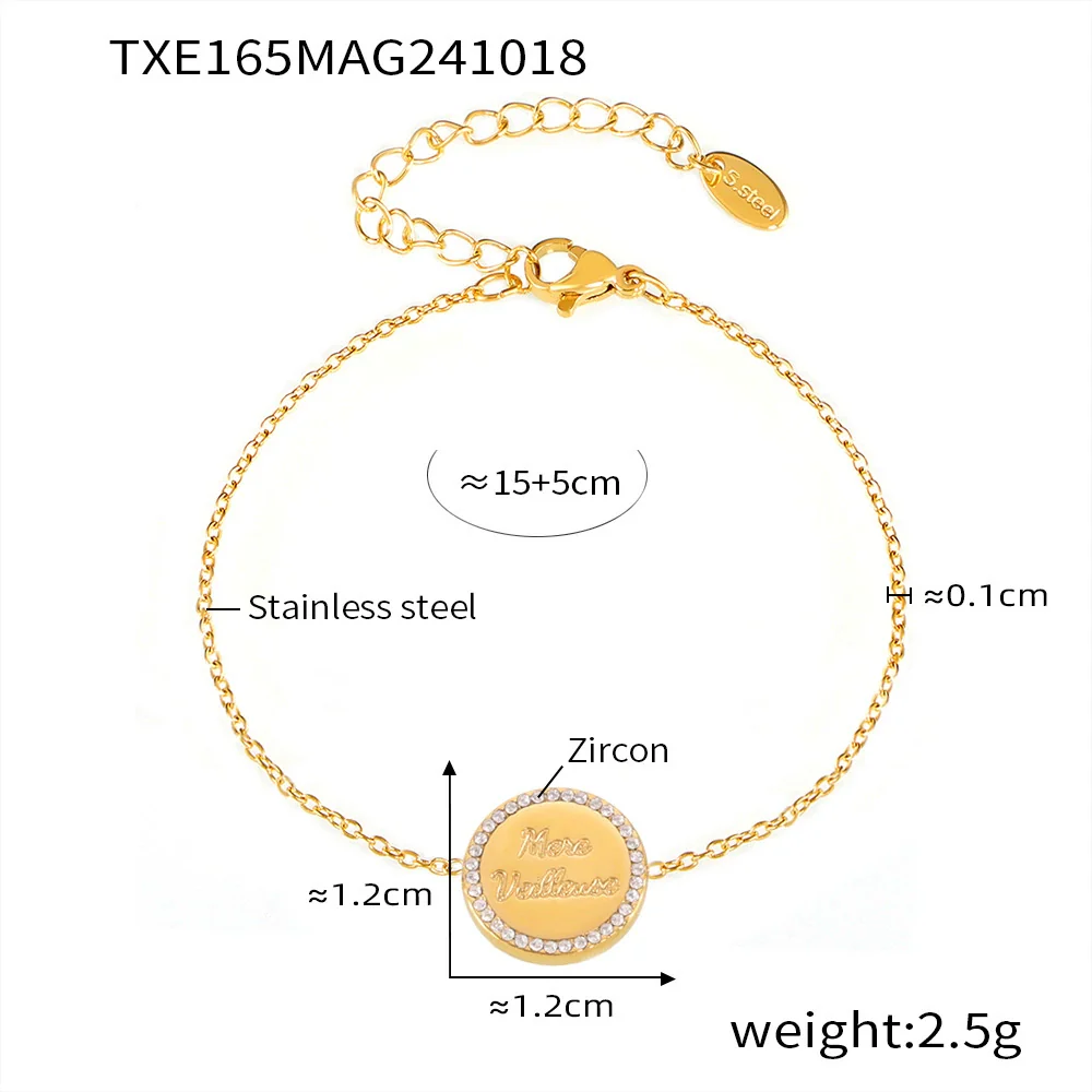 Doublesided Letter Overlapping Clavicle Necklace Bracelet Set Stainless Steel Diamondencrusted Electroplated For Women - Image 6