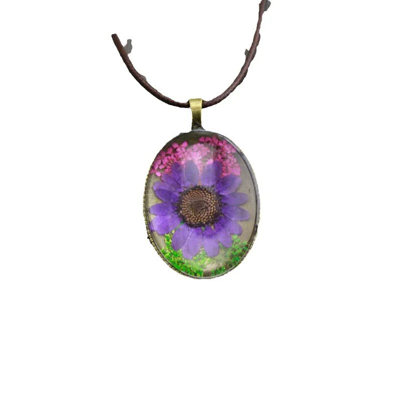 Dried Flower Necklace Glass And Glaze Pendant Pu Wax Rope Chain Drop Shape Minimalist And Geometric Style - Image 5