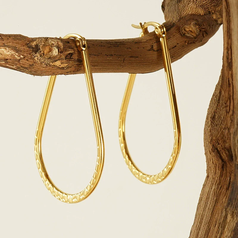 Dropshaped 316L Stainless Steel Geometric Minimalist Electroplated 18K Gold Plated Women's Earrings - Image 4