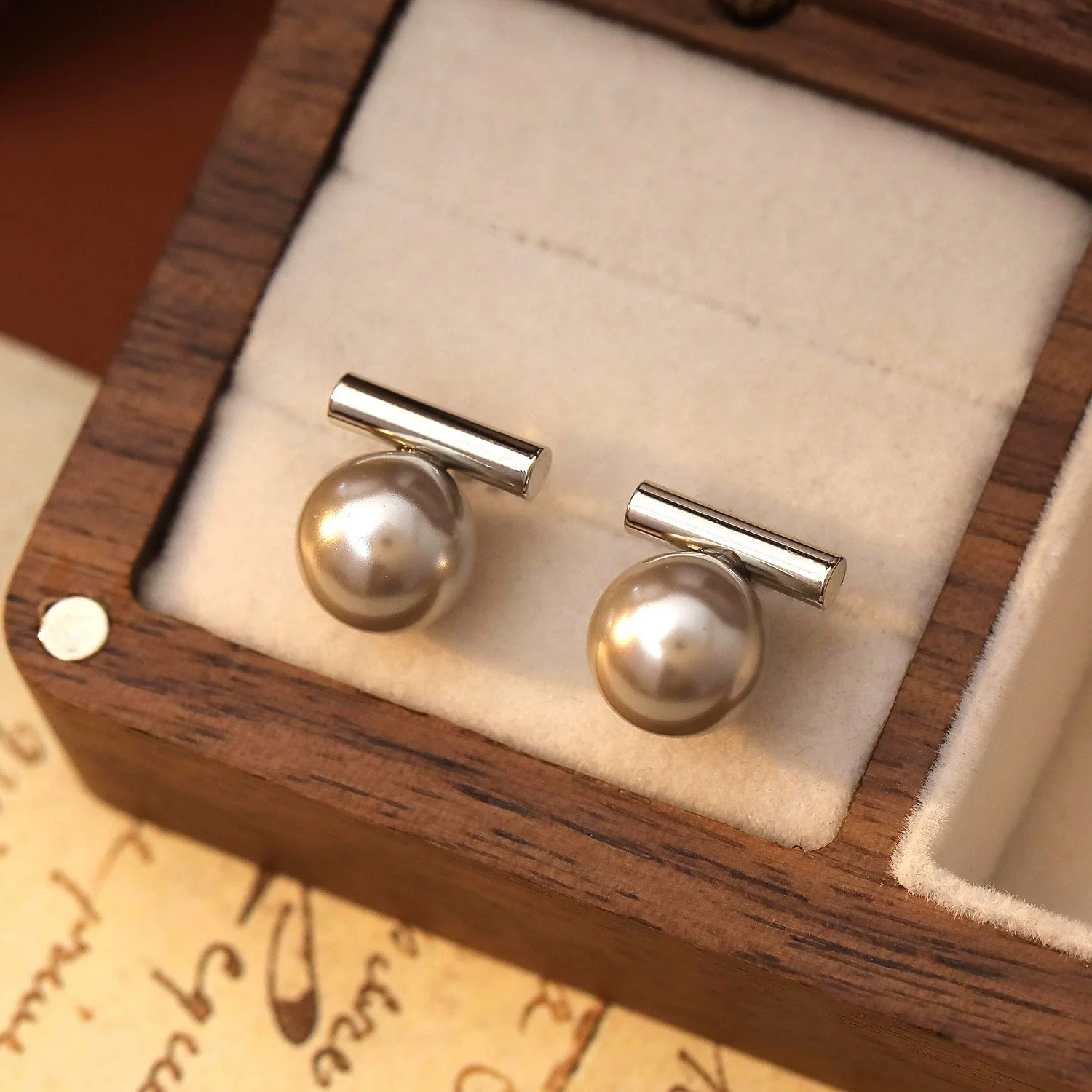 Earrings 925 Silver Copper Geometric Grey Pearl Electroplating For Women - Image 6