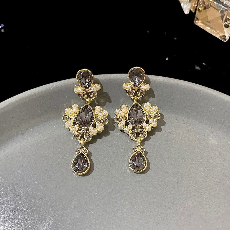 Earrings 925 Silver Pearl Drop Shape Baroque Retro Elegant Electroplating Alloy Women's - Image 3