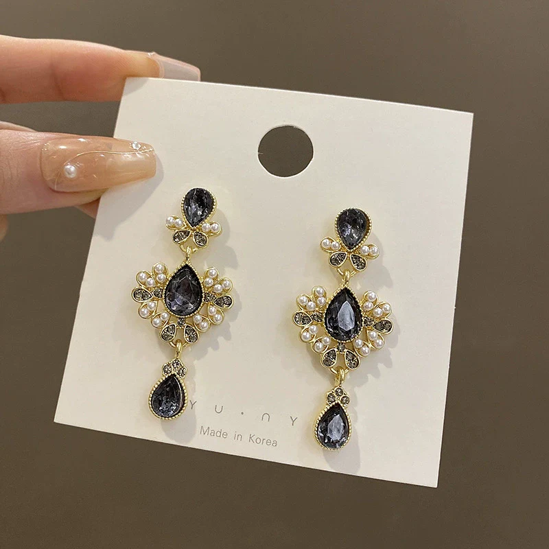 Earrings 925 Silver Pearl Drop Shape Baroque Retro Elegant Electroplating Alloy Women's - Image 6
