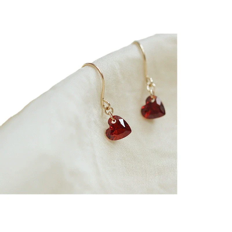 Earrings 925 Sterling Silver Heartshaped Red Corundum Red Diamond Red Zircon New Style Cute - Image 5