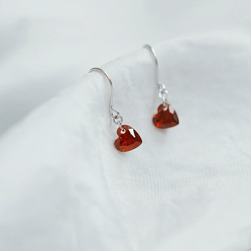 Earrings 925 Sterling Silver Heartshaped Red Corundum Red Diamond Red Zircon New Style Cute - Image 6