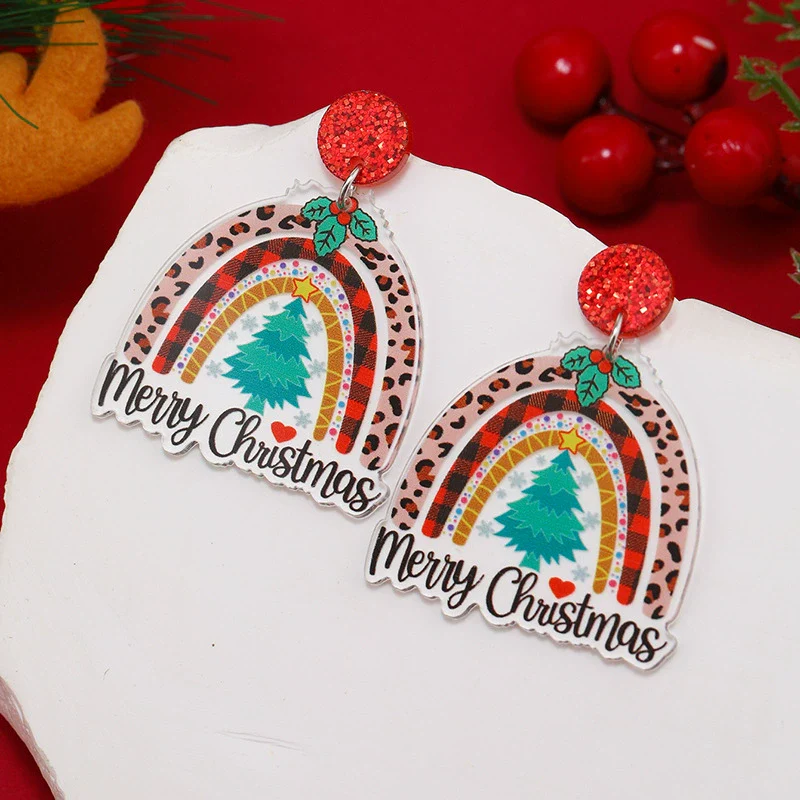 Earrings Acrylic Geometric Christmas Hat Rainbow Christmas Tree Stylish Design For Women - Image 3