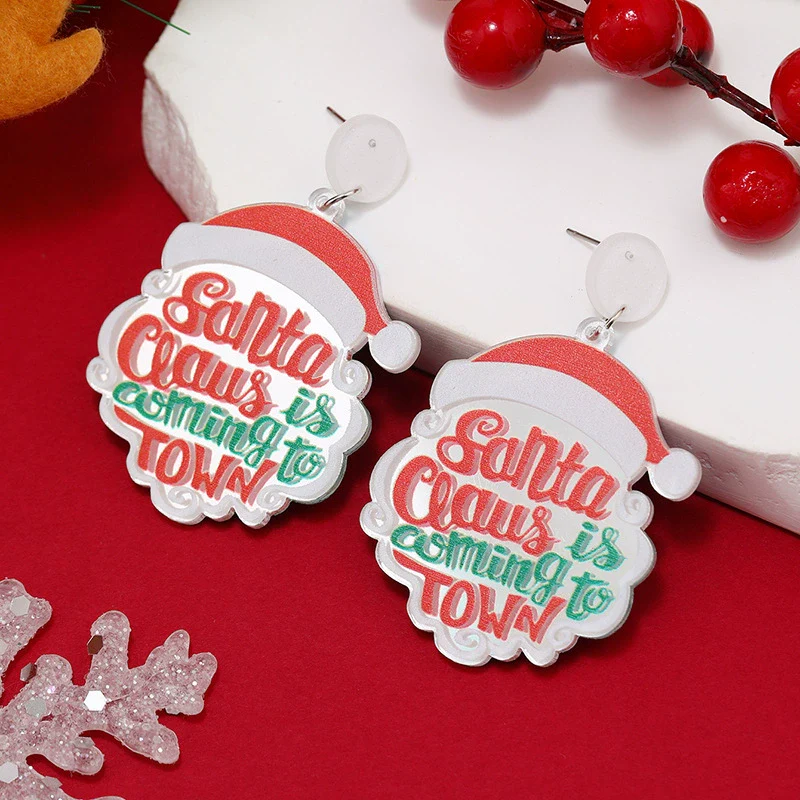 Earrings Acrylic Geometric Christmas Hat Rainbow Christmas Tree Stylish Design For Women - Image 4