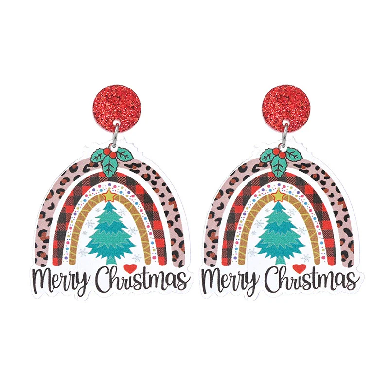 Earrings Acrylic Geometric Christmas Hat Rainbow Christmas Tree Stylish Design For Women - Image 7