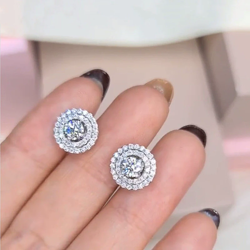 Earrings Copper Geometric Round Diamond Zircon For Female - Image 4
