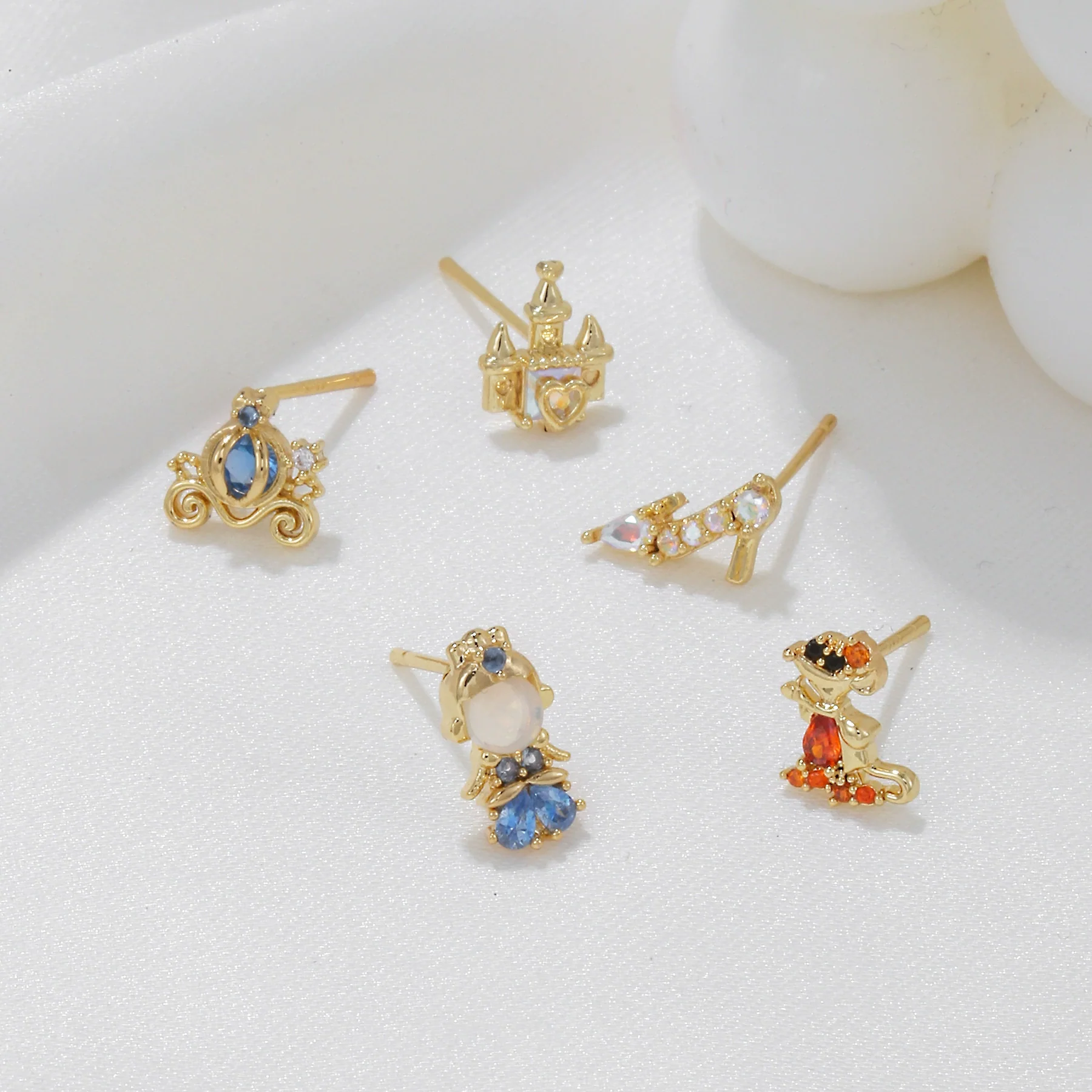 Earrings Copper Light Luxury Cartoon Characters Pumpkin Car Crystal Shoes Zircon - Image 2