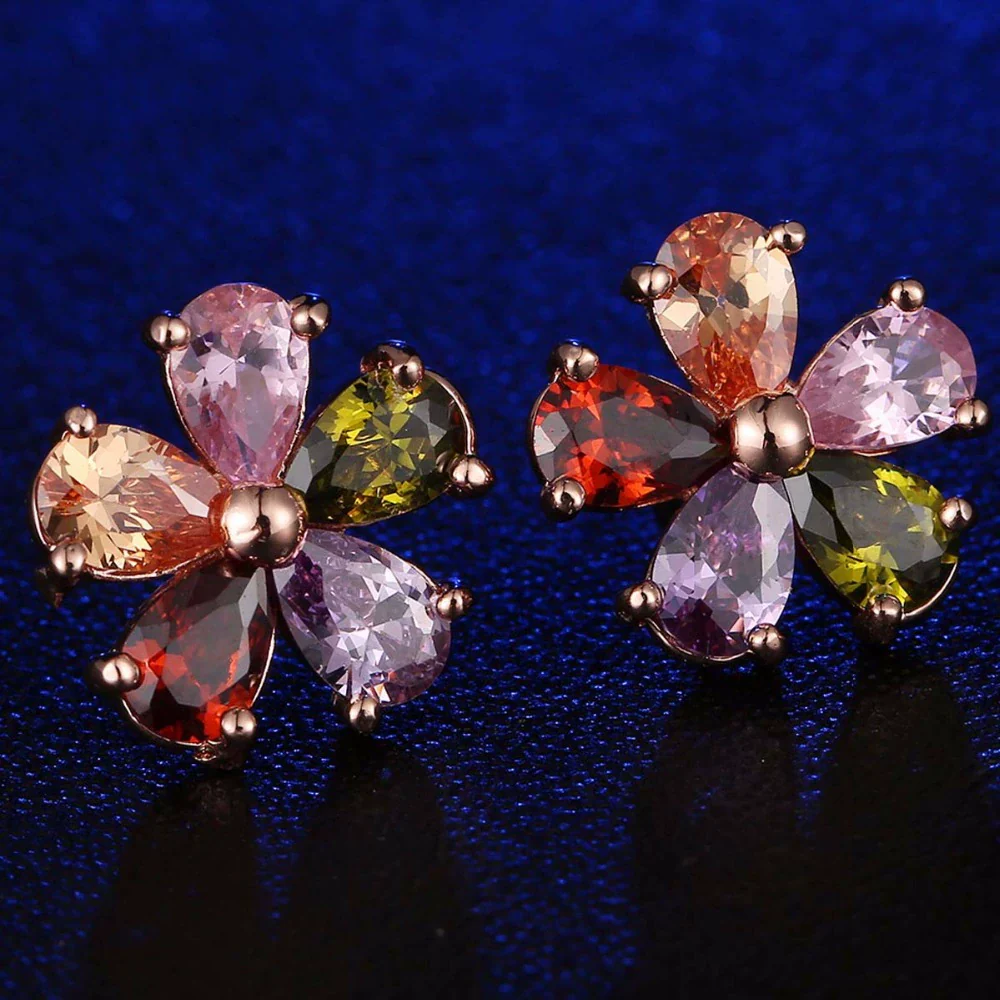 Earrings Copper Zircon Diamond Fivepointed Star Flower Natural Style - Image 2