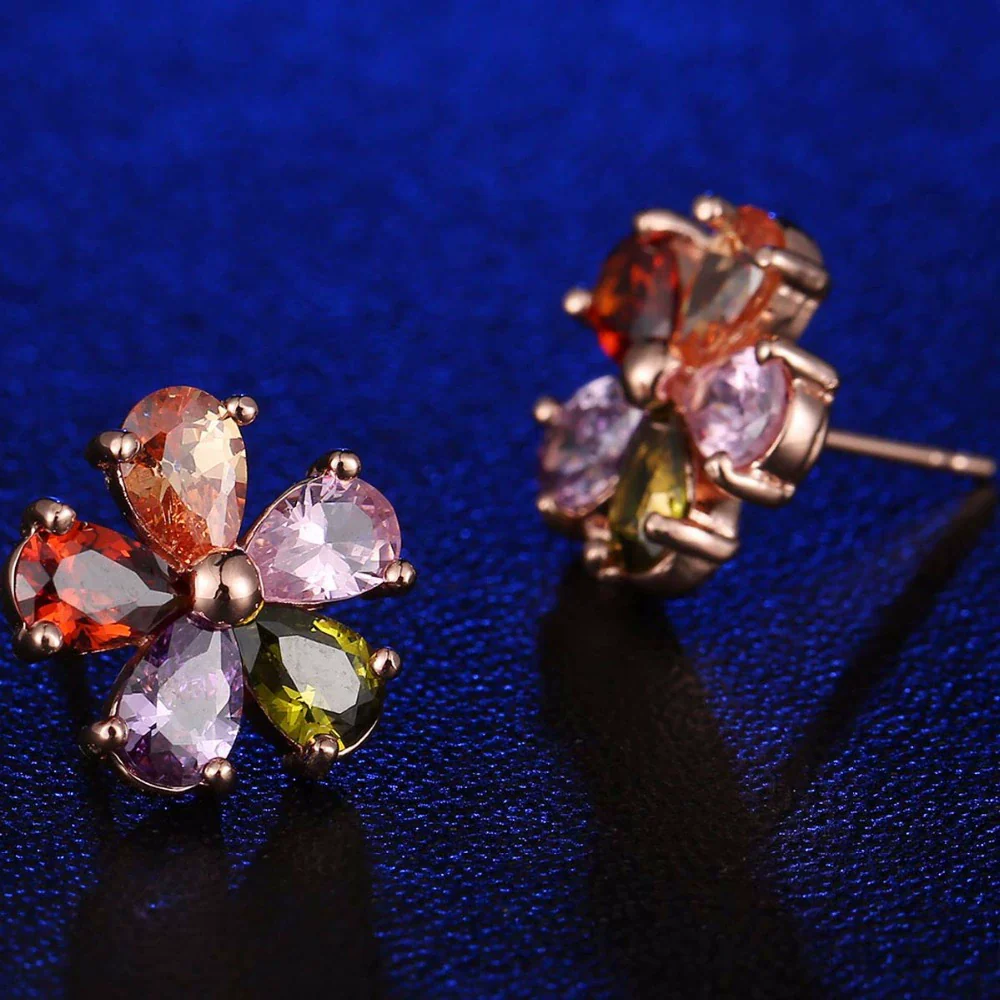 Earrings Copper Zircon Diamond Fivepointed Star Flower Natural Style - Image 4