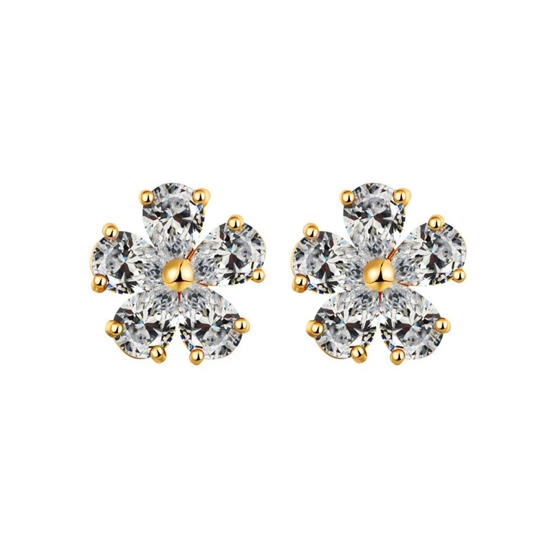 Earrings Copper Zircon Diamond Fivepointed Star Flower Natural Style - Image 7
