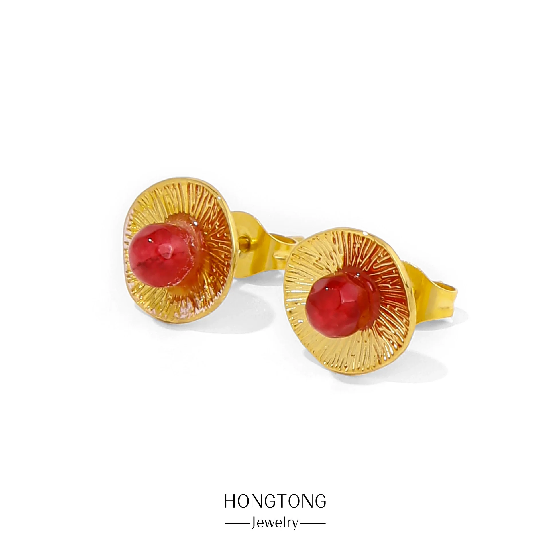 Earrings Mixed Material Inlaid Ruby Geometric Flower Electroplated For Women