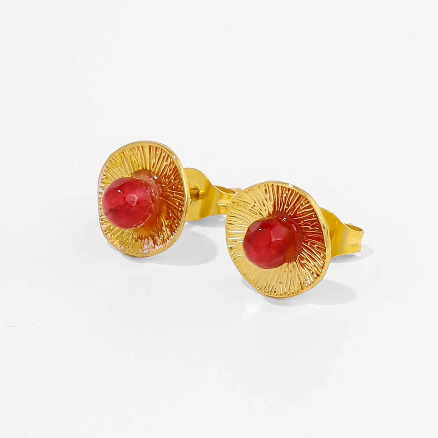 Earrings Mixed Material Inlaid Ruby Geometric Flower Electroplated For Women - Image 5