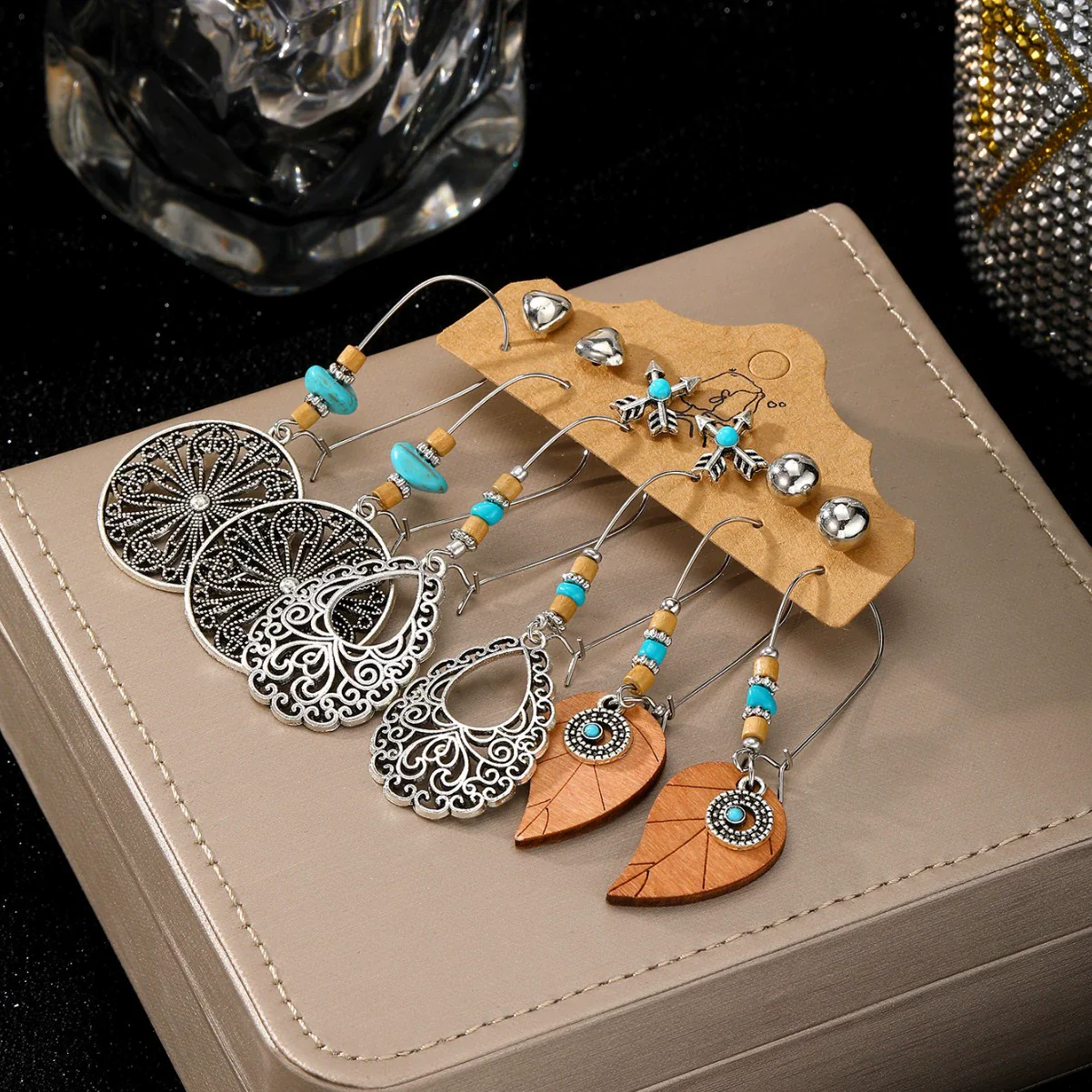 Earrings Mixed Materials Alloy Distressed Leaves Bohemian Style - Image 4