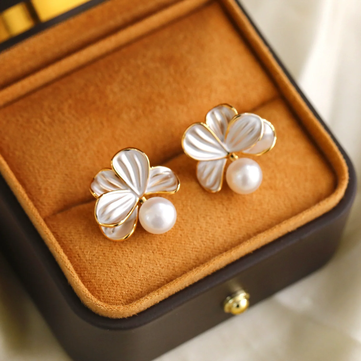 Earrings Natural Freshwater Pearl Copper Geometric Electroplating For Women