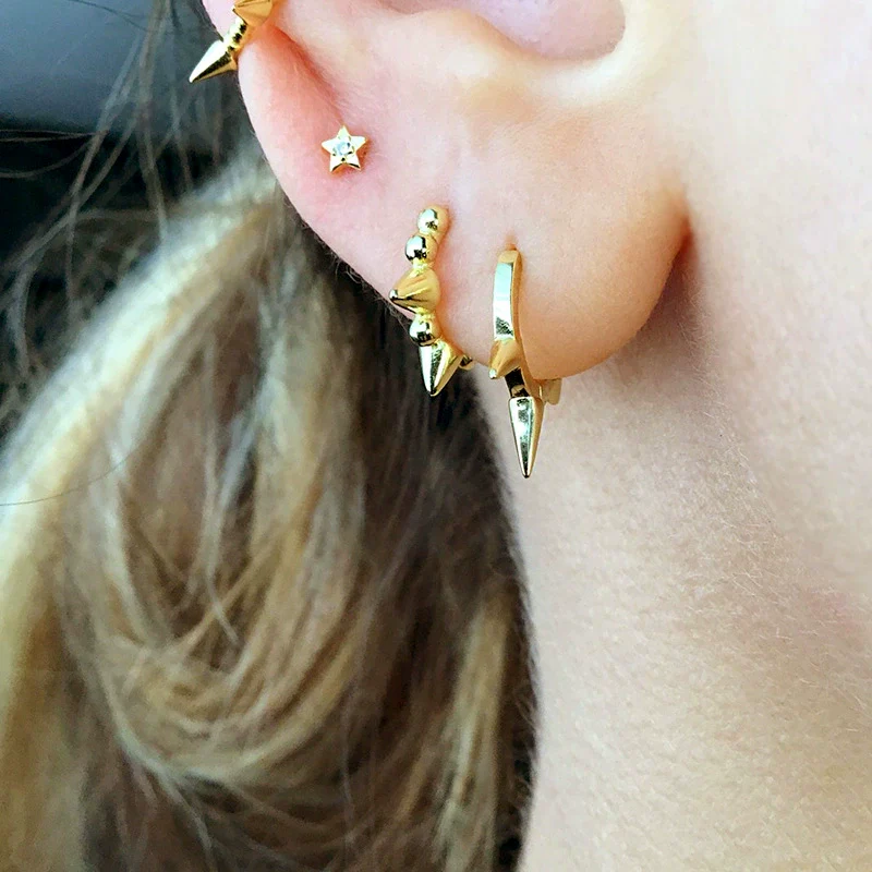 Earrings S925 Silver Geometric Rivet Electroplated Punk Style Unisex - Image 3