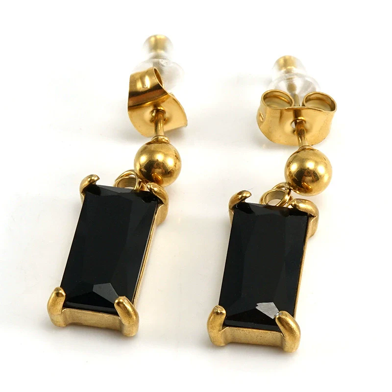 Earrings Stainless Steel Zircon Geometric Inlaid For Women - Image 6