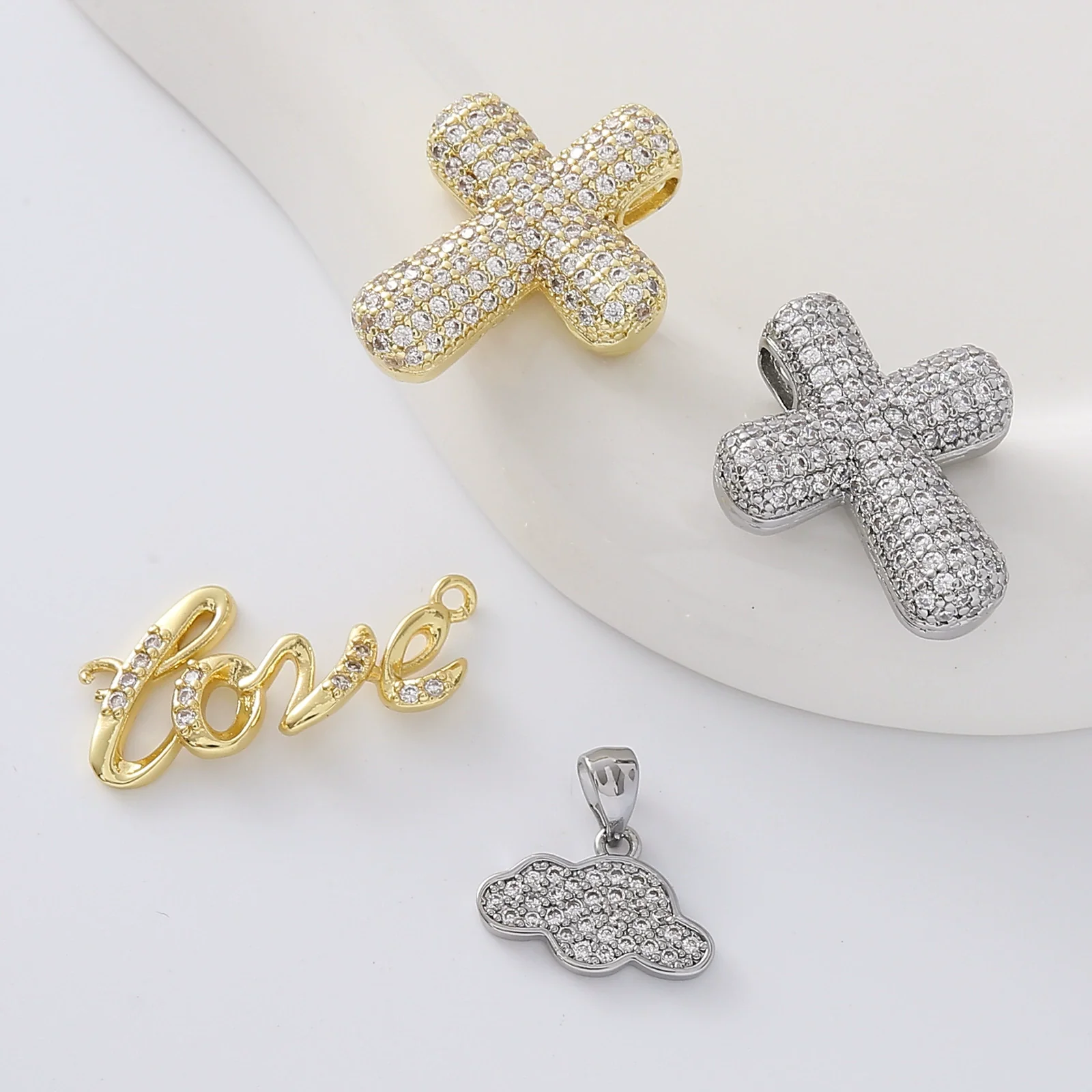 Eco Friendly Fashion Gold Plated Copper Diamond Encrusted Cross Sailboat Cloud Pendant Bracelet Necklace Accessories - Image 4
