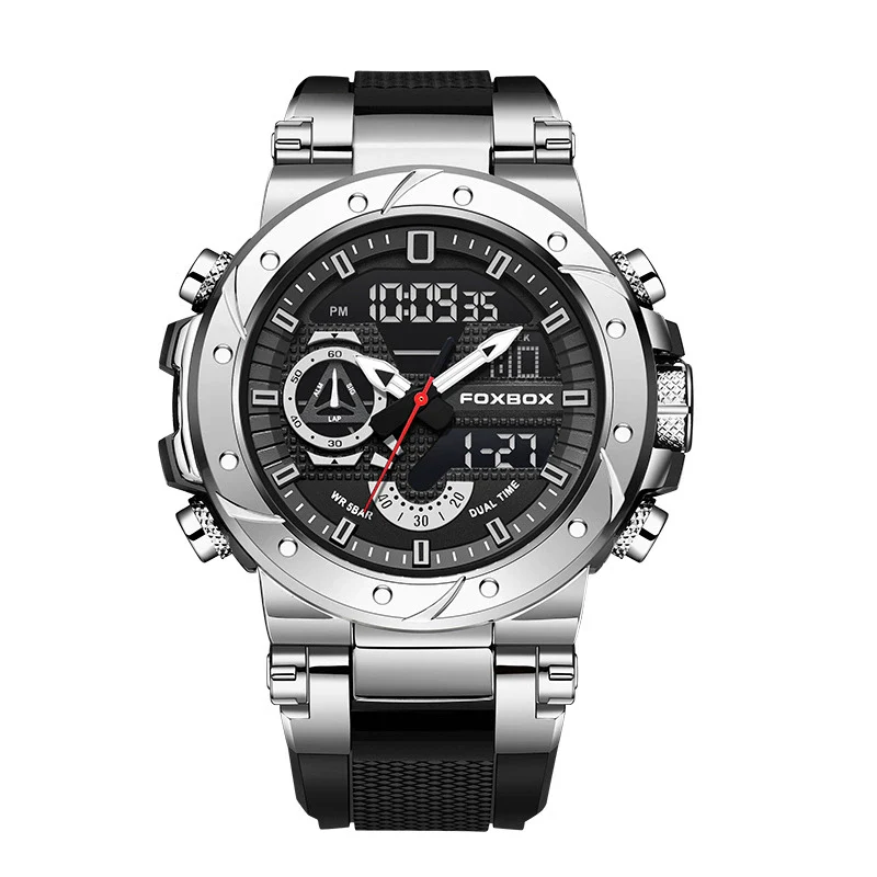 Electronic Sports Watch Mineral Strengthened Glass Mirror Round Dial Alloy Case Silicone Strap - Image 10