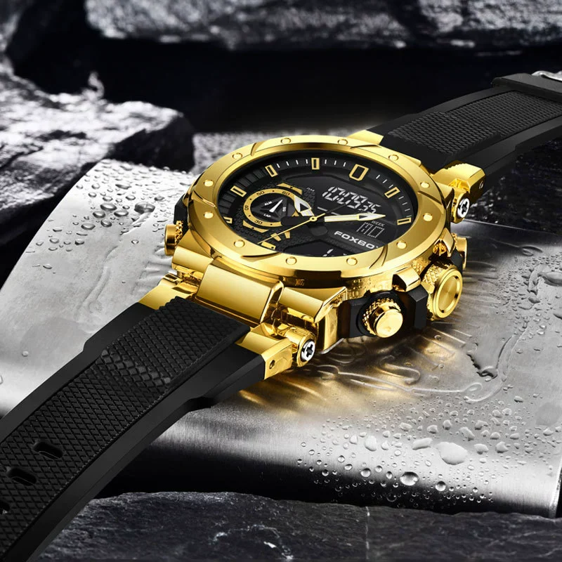 Electronic Sports Watch Mineral Strengthened Glass Mirror Round Dial Alloy Case Silicone Strap - Image 3