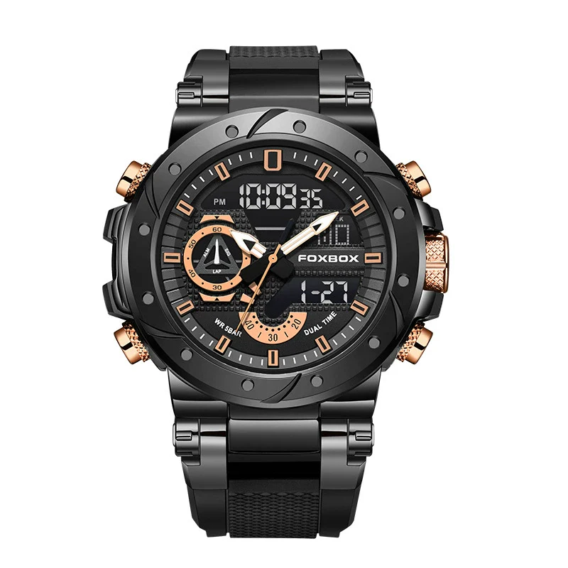 Electronic Sports Watch Mineral Strengthened Glass Mirror Round Dial Alloy Case Silicone Strap - Image 7