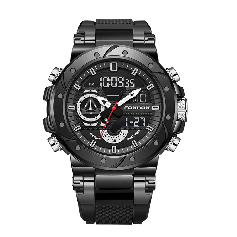 Electronic Sports Watch Mineral Strengthened Glass Mirror Round Dial Alloy Case Silicone Strap - Image 9