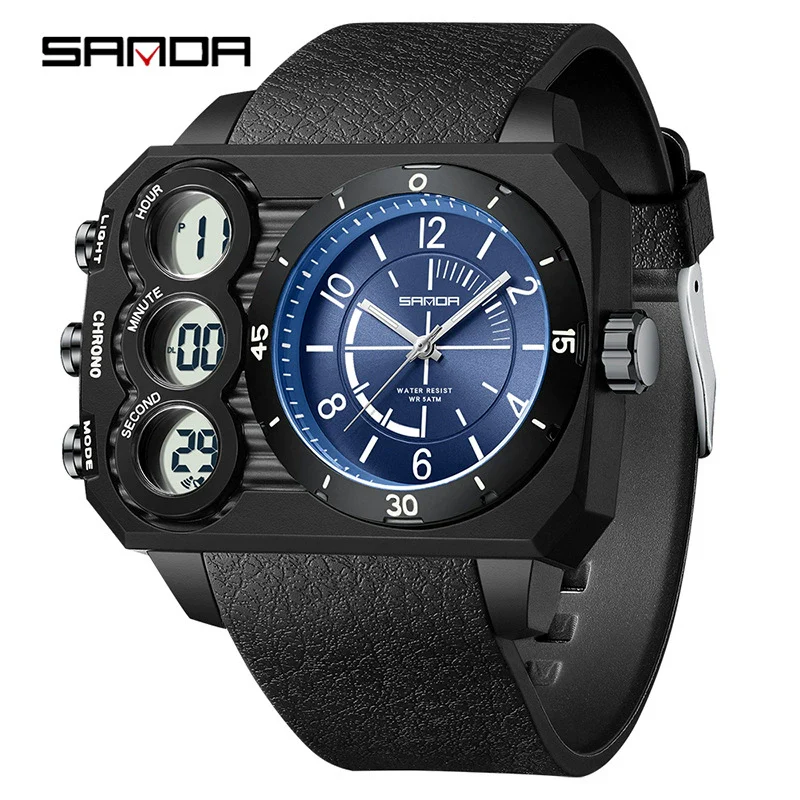 Electronic Watch Acrylic Mirror Tpu Strap Abs Case Rectangular Dual Display Sports Waterproof Luminous Fashion Trend Highend - Image 4