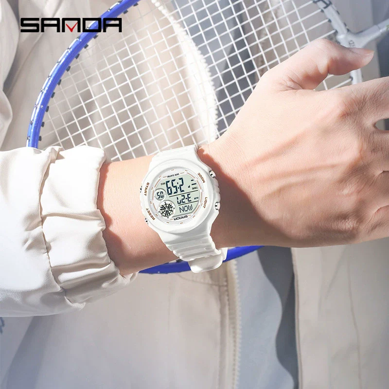 Electronic Watch Multifunction Alarm Clock Student Youth Swimming Waterproof Sports Watch Minimalist Style Round Dial Abs Case Acrylic Mirror Tpu Strap