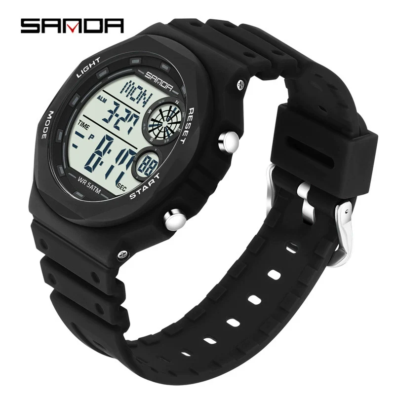 Electronic Watch Multifunction Alarm Clock Student Youth Swimming Waterproof Sports Watch Minimalist Style Round Dial Abs Case Acrylic Mirror Tpu Strap - Image 4