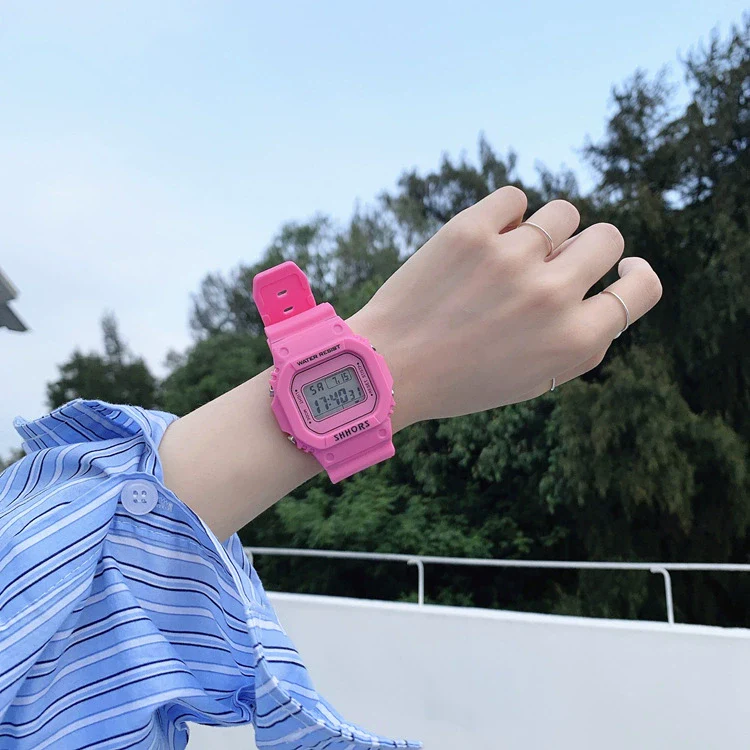 Electronic Watch Plastic Case Silicone Strap Square Style For Men And Women Students - Image 13