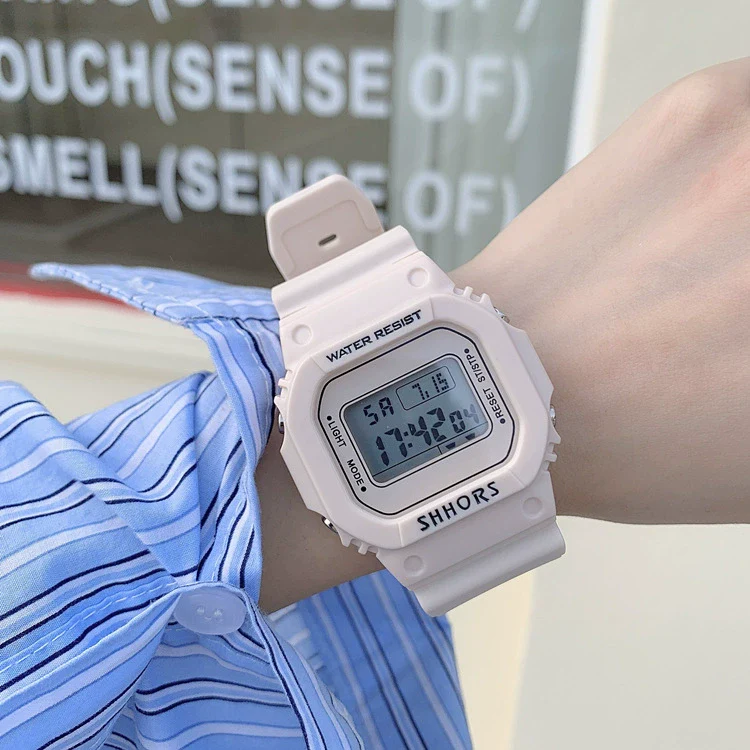 Electronic Watch Plastic Case Silicone Strap Square Style For Men And Women Students - Image 15