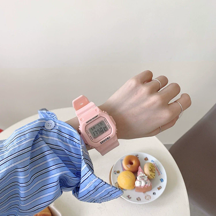 Electronic Watch Plastic Case Silicone Strap Square Style For Men And Women Students - Image 5