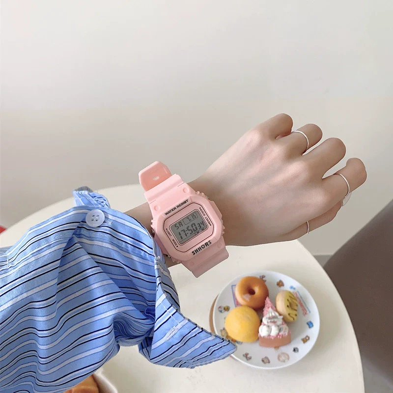 Electronic Watch Plastic Case Silicone Strap Square Style For Men And Women Students - Image 7
