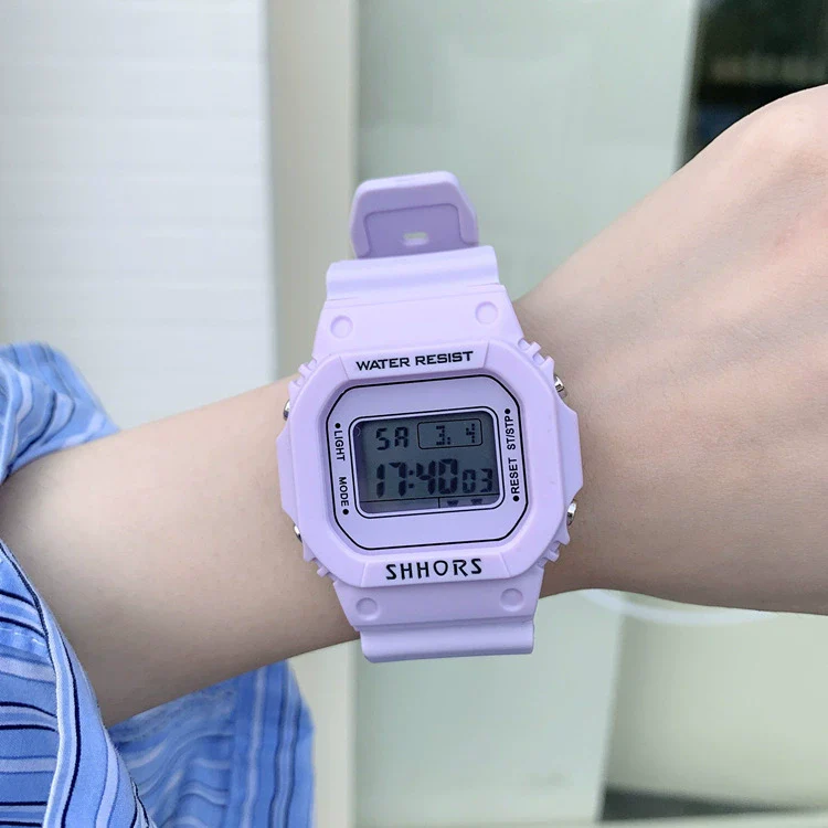 Electronic Watch Plastic Case Silicone Strap Square Style For Men And Women Students - Image 9