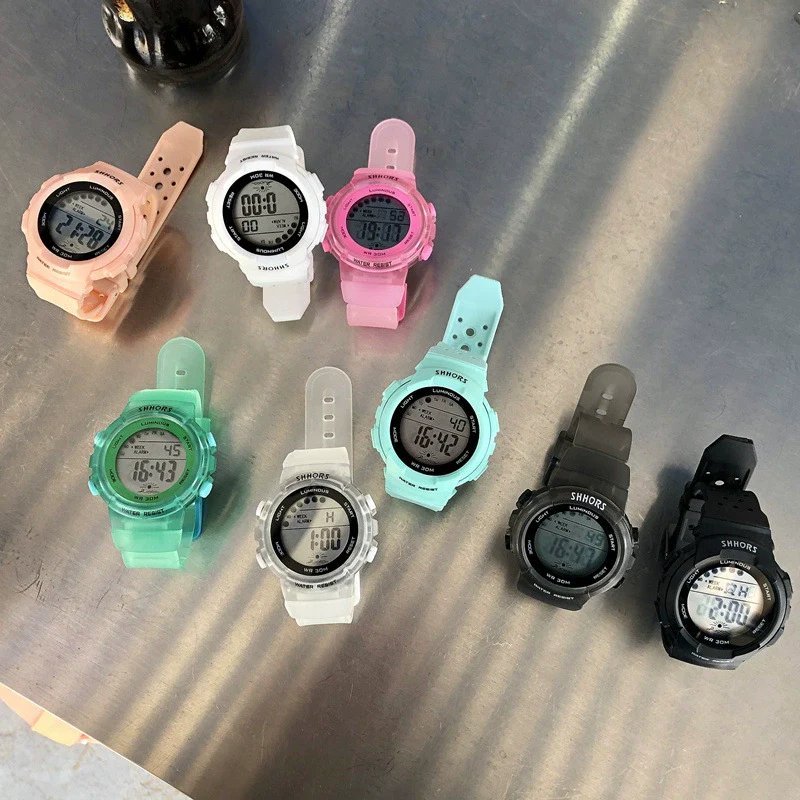 Electronic Watch Silicone Round For Female Middle School Students Korean Simple Trendy Sports Candy Color Luminous Multifunctional